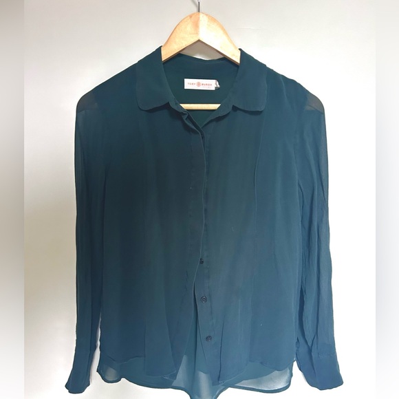 Tory Burch silk green blouse button down shirt top - Picture 1 of 6